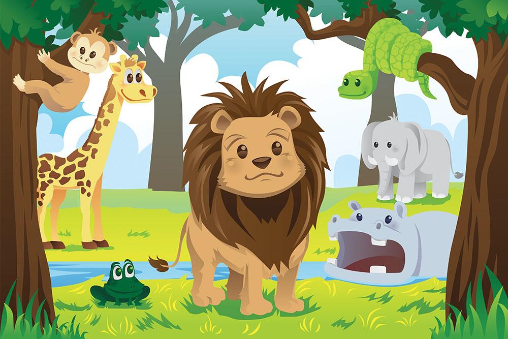wild jungle animals in the animal kingdom Wall Mural Wallpaper - Canvas Art Rocks - 1