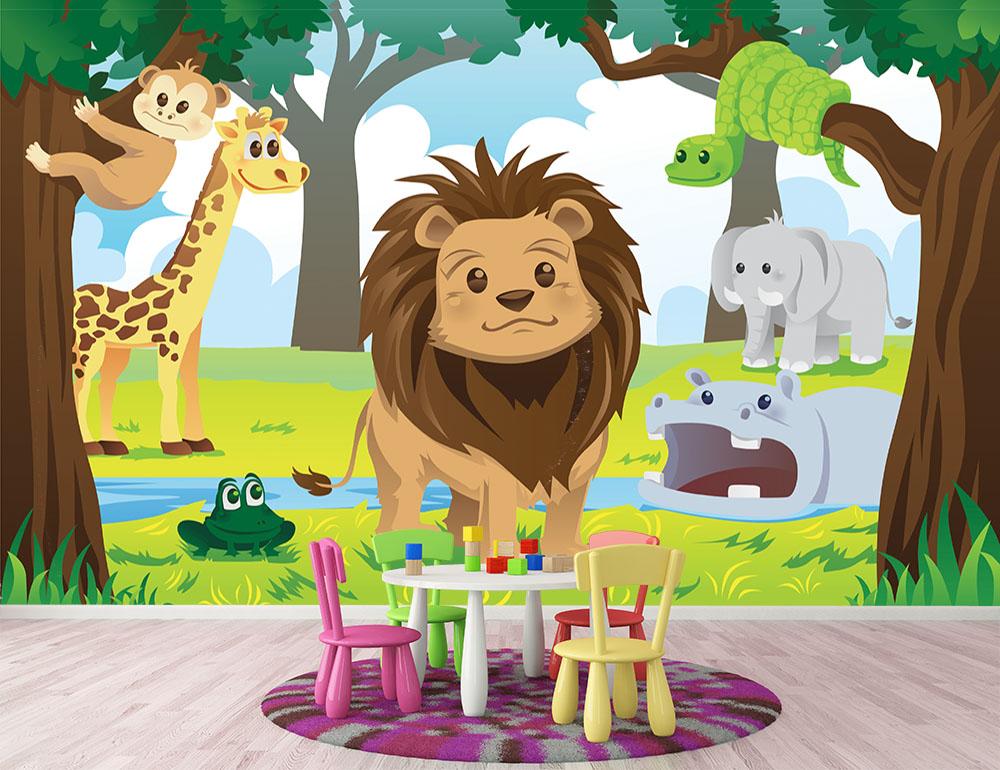 wild jungle animals in the animal kingdom Wall Mural Wallpaper - Canvas Art Rocks - 2