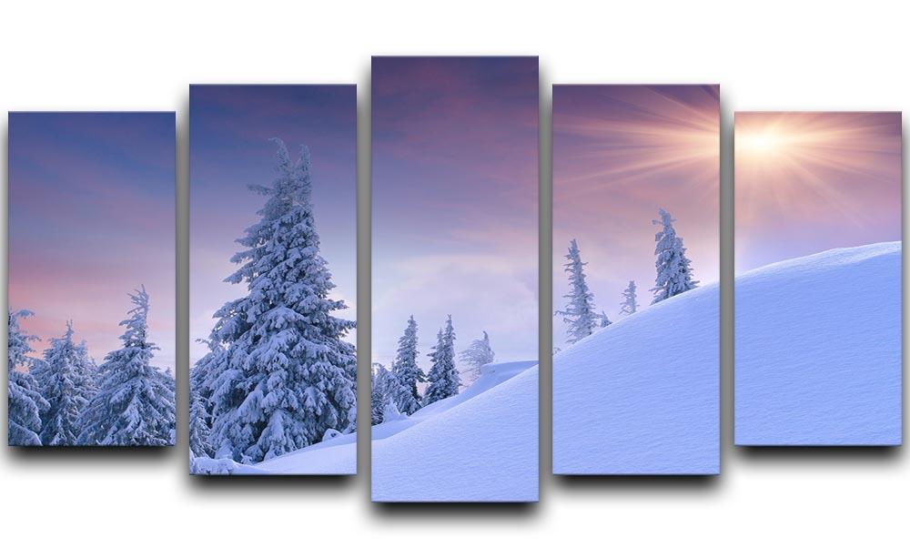 winter landscape in the mountains 5 Split Panel Canvas  - Canvas Art Rocks - 1