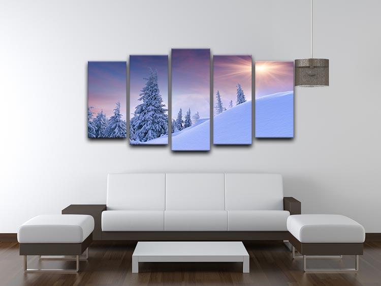 winter landscape in the mountains 5 Split Panel Canvas  - Canvas Art Rocks - 3