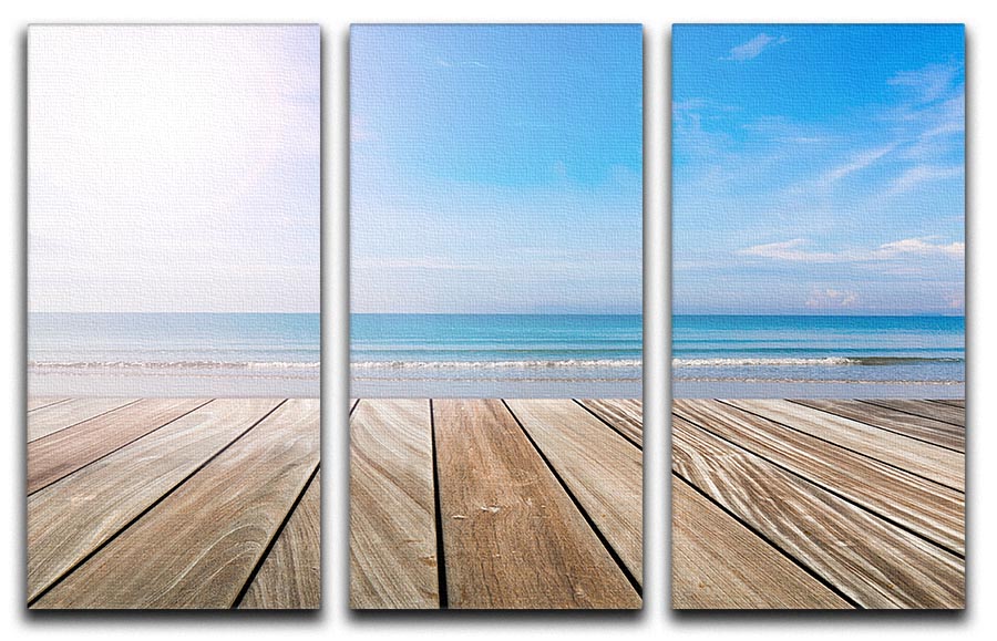 wood terrace on the beach and sun 3 Split Panel Canvas Print - Canvas Art Rocks - 1