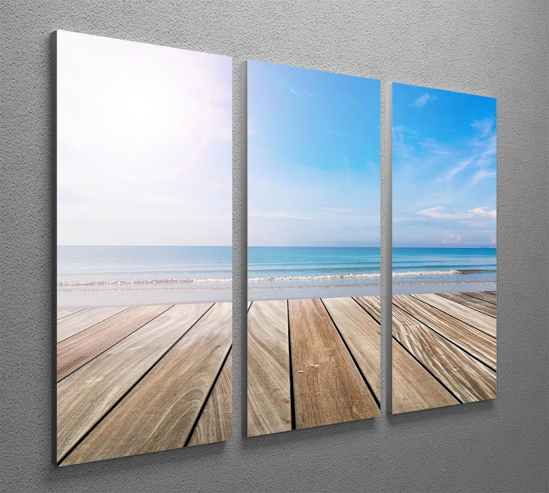 wood terrace on the beach and sun 3 Split Panel Canvas Print - Canvas Art Rocks - 2