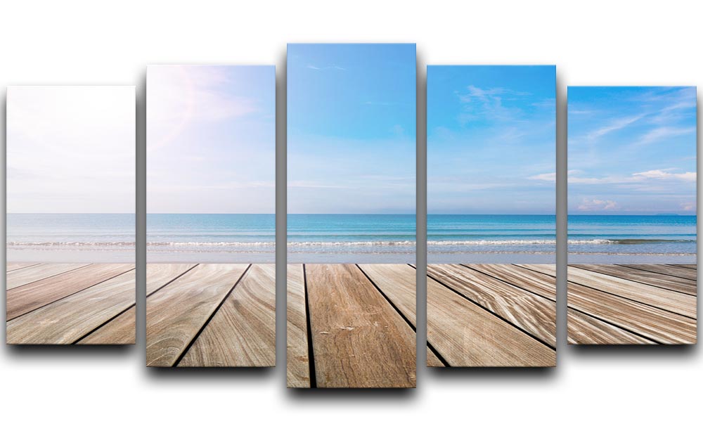 wood terrace on the beach and sun 5 Split Panel Canvas - Canvas Art Rocks - 1