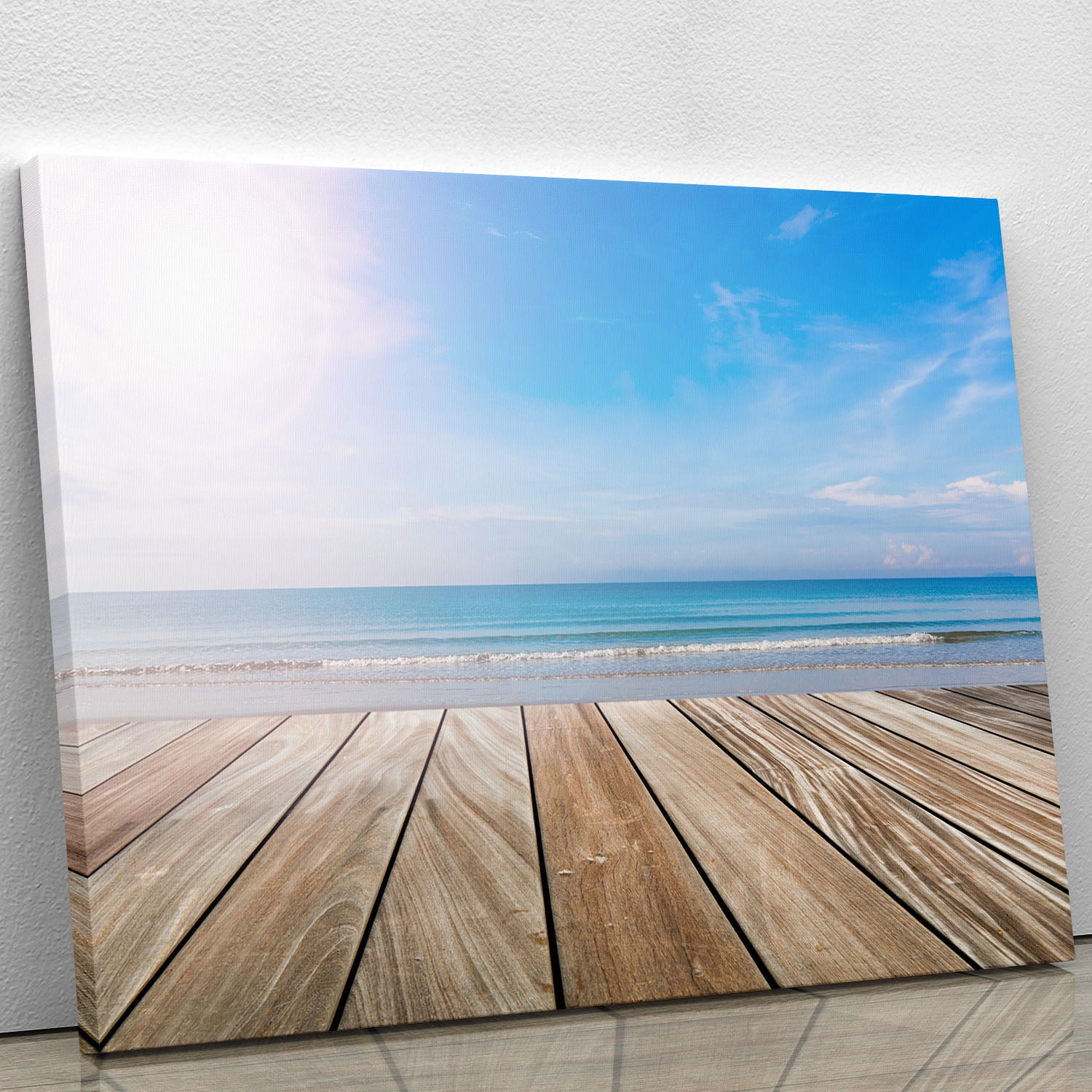 wood terrace on the beach and sun Canvas Print or Poster - Canvas Art Rocks - 1