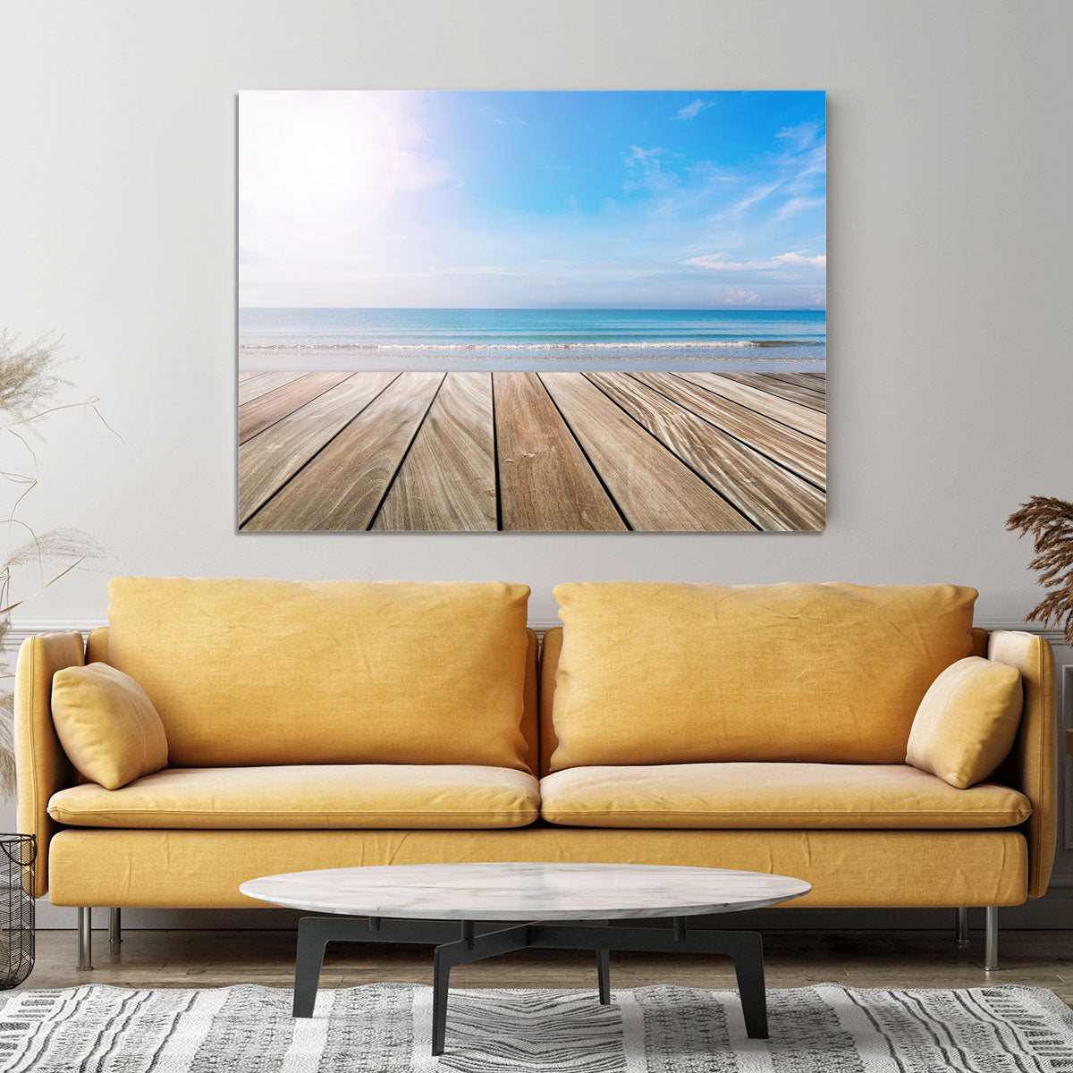 wood terrace on the beach and sun Canvas Print or Poster - Canvas Art Rocks - 4